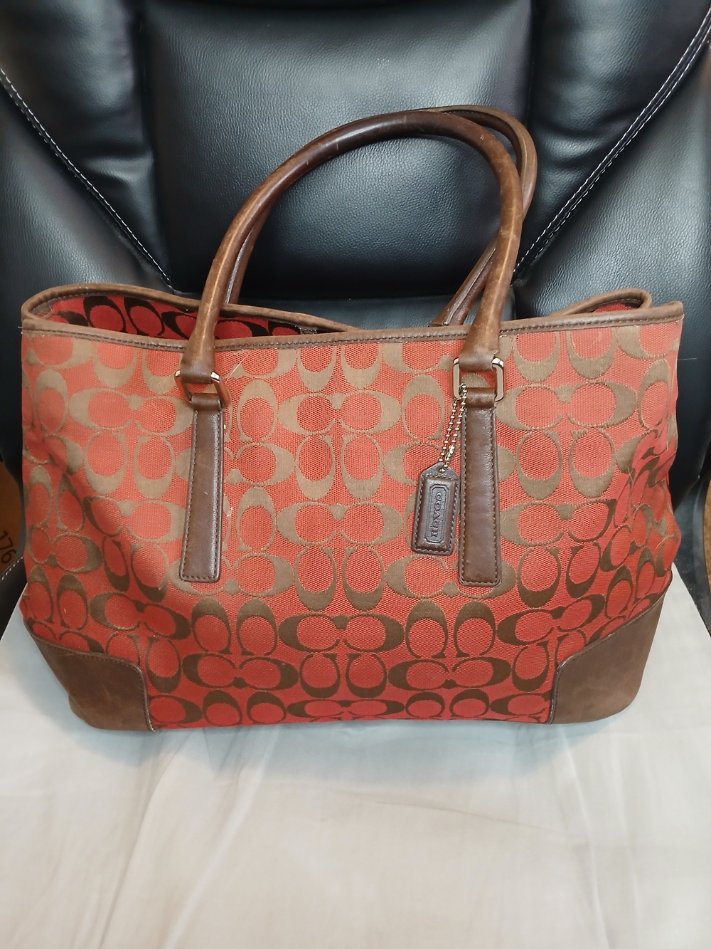 Vintage Coach Signature Canvas Tote Bag in Red & Brown